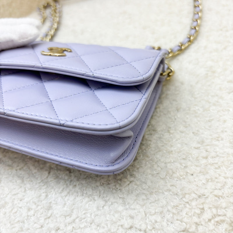 Chanel 21K Ribbon Micro Flap Bag in Lilac Lambskin and AGHW