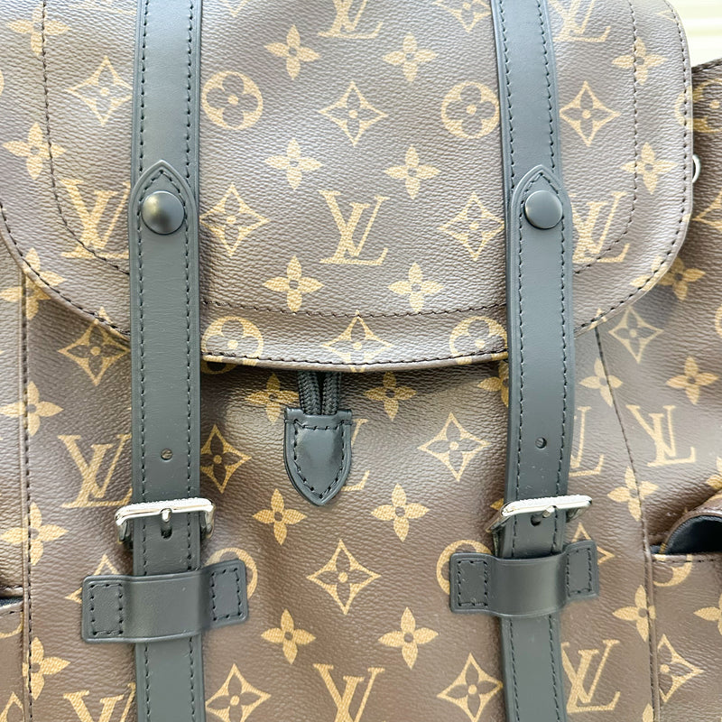 LV Christopher MM Backpack in Monogram Canvas, Black Leather Trim and SHW