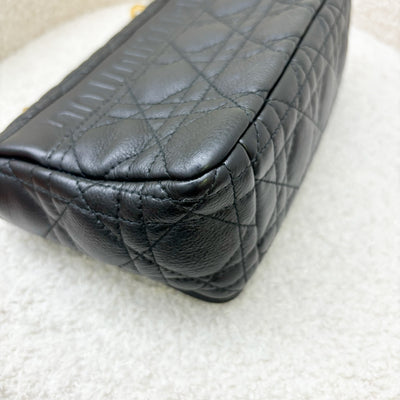 Dior Small Caro Flap Bag in Black Grained Calfskin and GHW