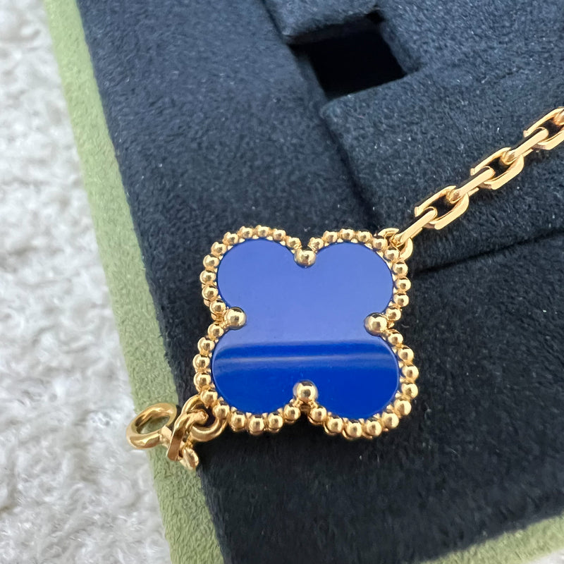 Van Cleef & Arpels VCA Vintage Alhambra 5 Motifs Bracelet with Blue Agate in 18K Yellow Gold