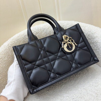 Dior Mini Book Tote in Black Macrocannage Lambskin and LGHW (Model: S5573OWHP)