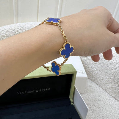 Van Cleef & Arpels VCA Vintage Alhambra 5 Motifs Bracelet with Blue Agate in 18K Yellow Gold (Ref: VCARP34900)