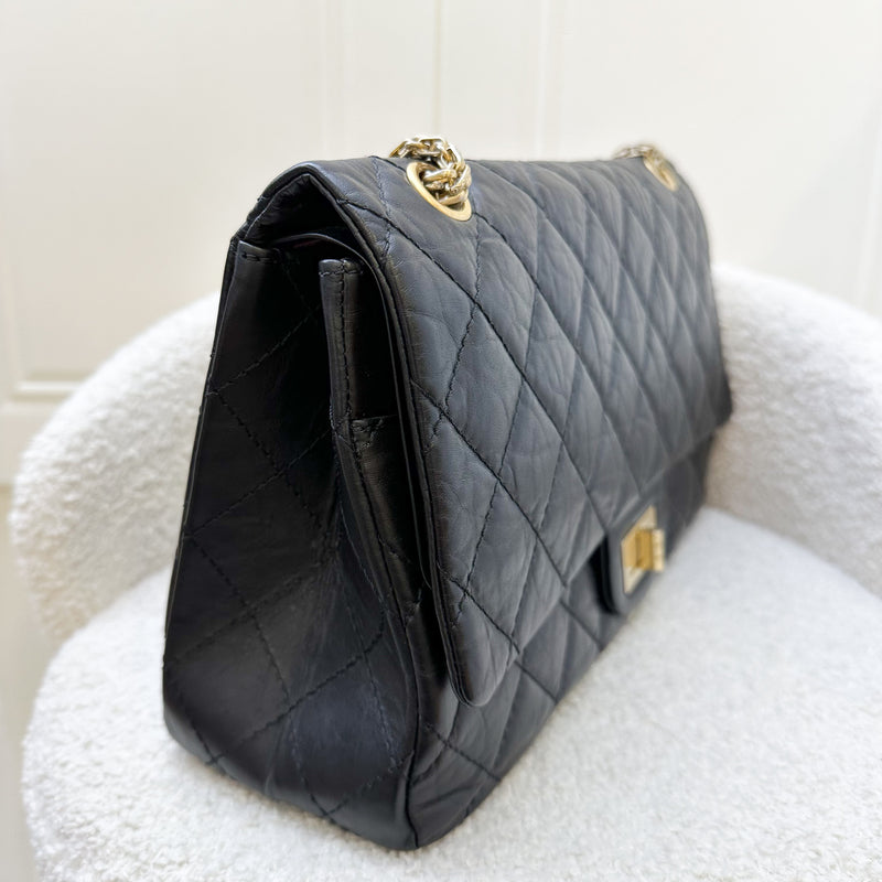 Chanel 2.55 Reissue 227 Maxi Flap in Black Aged Calfskin and RHW