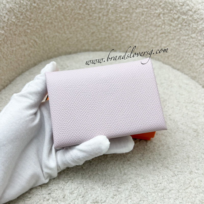 Hermes Calvi Duo Card Holder in Mauve Pale Epsom Leather and PHW