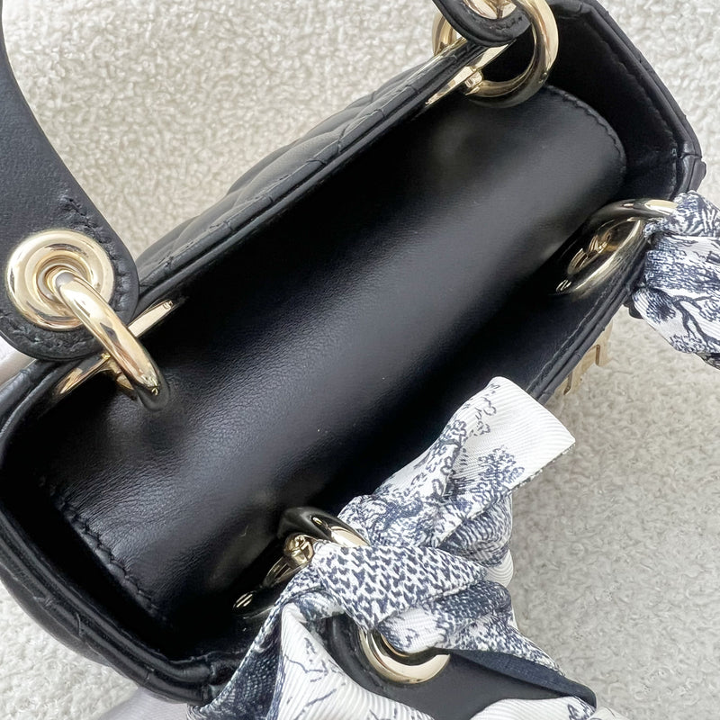 Dior Mini Lady Dior in Black Lambskin and LGHW with Dior Toile de Jouy Sauvage Mitzah