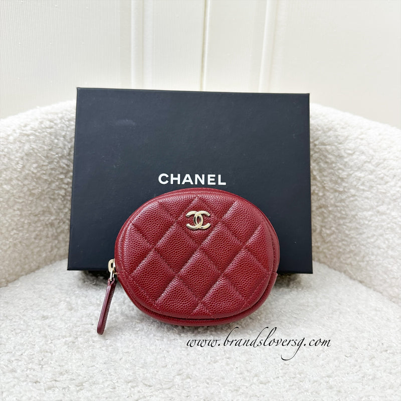 Chanel Round Coin Purse in Burgundy Caviar and LGHW