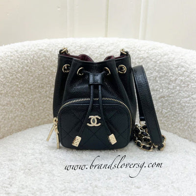 Chanel Business Affinity Mini / Micro Bucket Bag in Black Caviar and LGHW