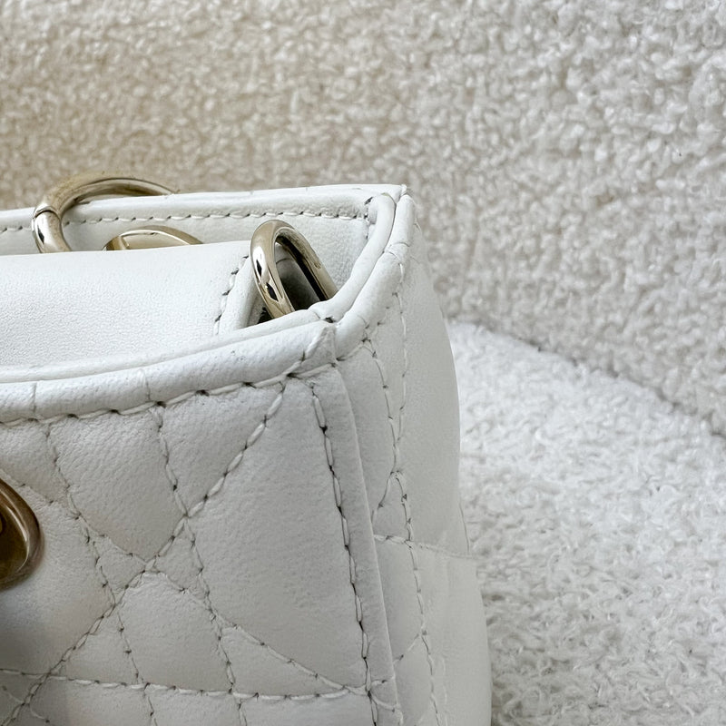 Dior Micro Lady D-Joy Bag in White Cannage Lambskin and LGHW