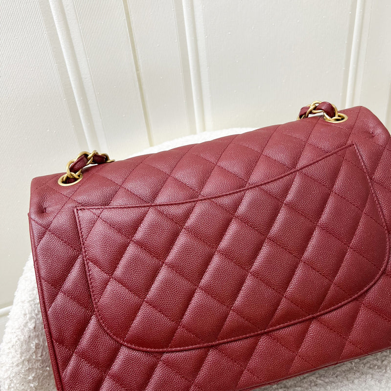 Chanel Classic Jumbo Double Flap in 18C Burgundy Dark Red Iridescent Caviar and AGHW