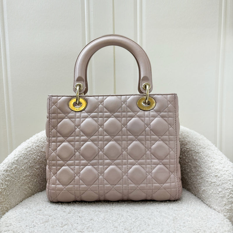 Dior Medium Lady Dior in Lotus Pearly Pink Lambskin LGHW (New version with Adjustable Strap)