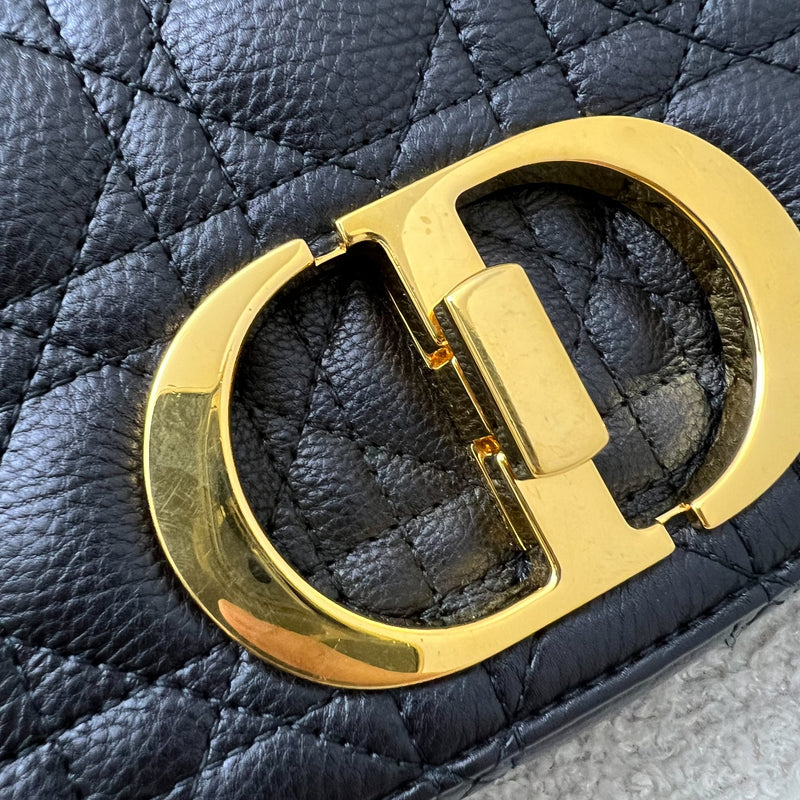 Dior Medium Caro Flap Bag in Black Grained Calfskin and GHW