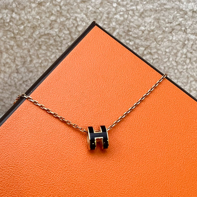 Hermes Mini Pop H Pendant Necklace in Noir Black Enamel RGHW