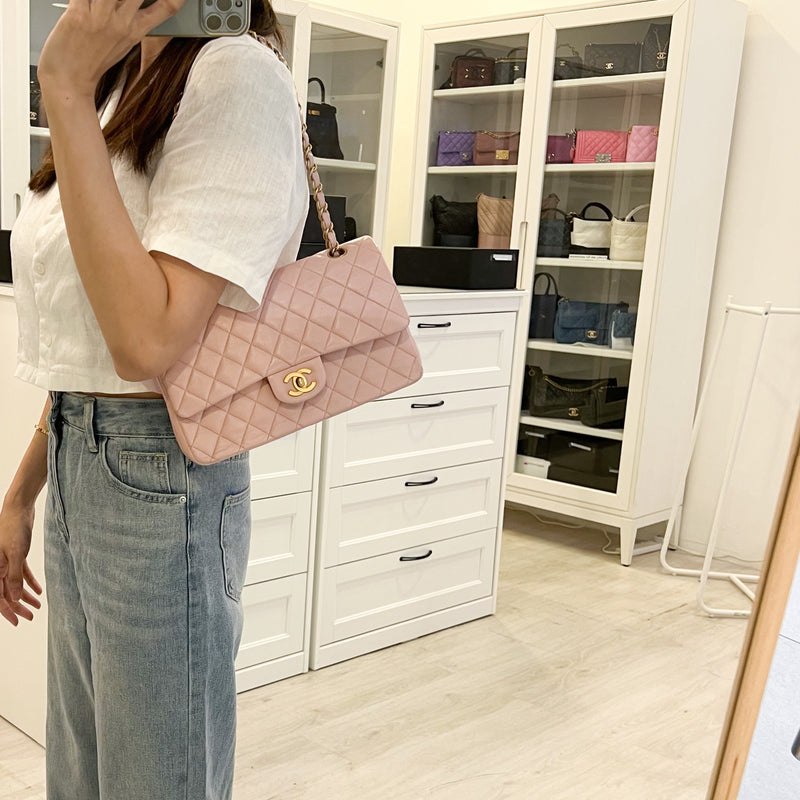 Chanel Vintage Medium Classic Flap CF in Sakura Pink Lambskin and AGHW