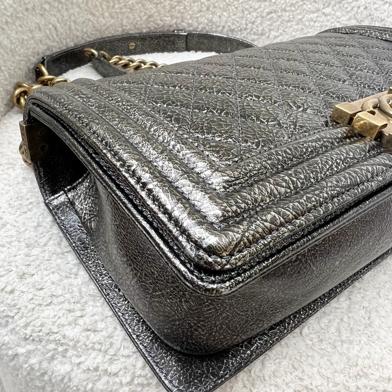 Chanel Medium 25cm Boy Flap in Metallic Crinkled Calfskin and RHW