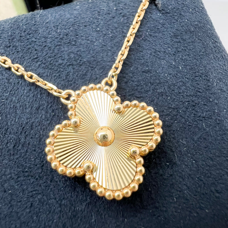 Van Cleef & Arpels VCA Vintage Alhambra Guilloché Pendant Necklace in 18K Yellow Gold (Ref: VCARP4KL00)