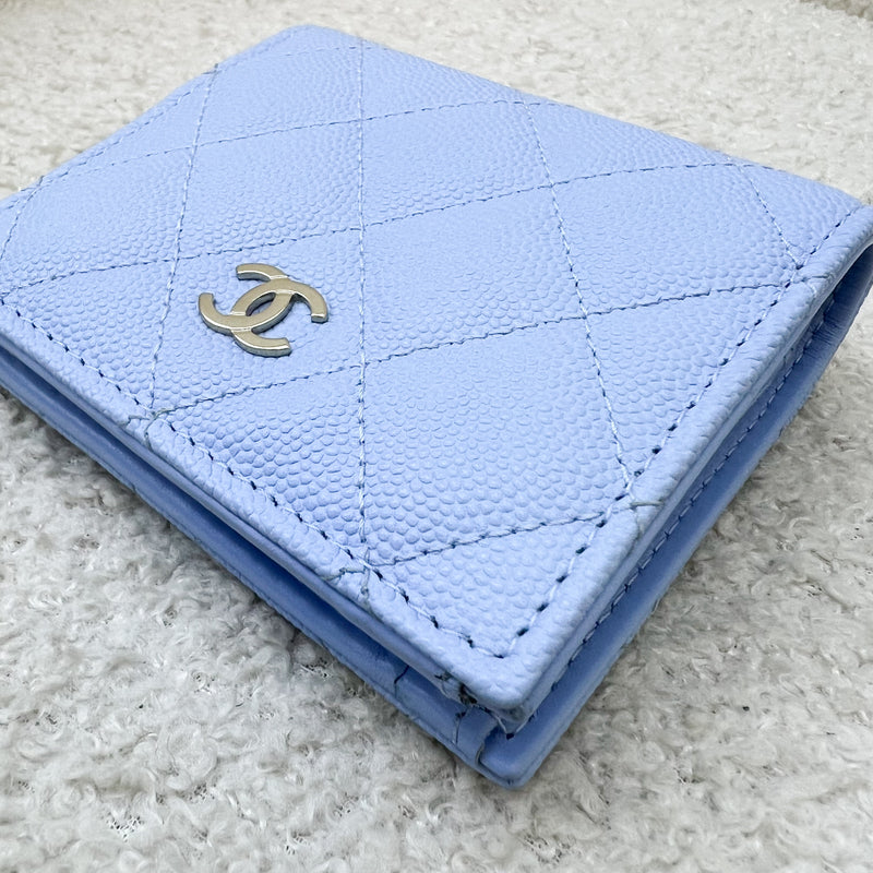 Chanel 23P Bifold Compact Wallet in Powder Blue Caviar and LGHW