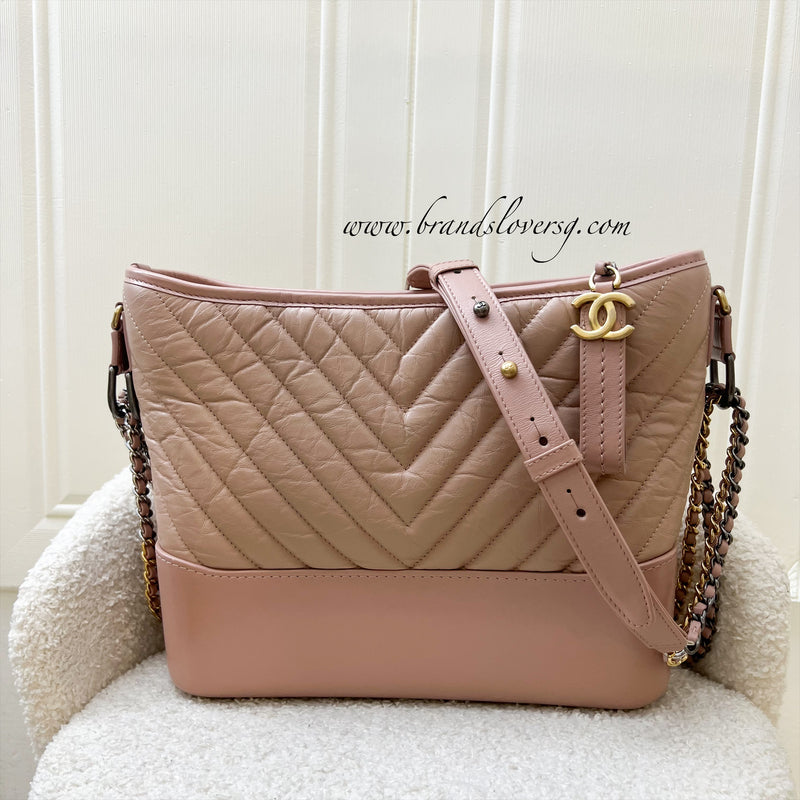 Chanel Medium (New Large) Gabrielle Hobo Bag in Nude Pink Chevron Calfskin and 3-tone HW