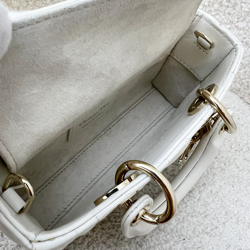 Dior Micro Lady D-Joy Bag in White Cannage Lambskin and LGHW