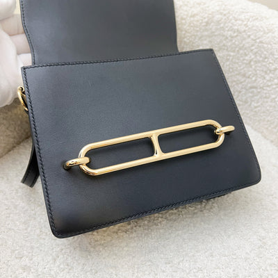 Hermes Mini Roulis in Noir Black Swift Leather and Permabrass (Light Gold) Hardware