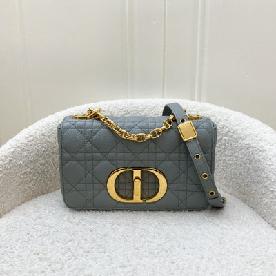 Dior Small Caro Flap in Stone Grey Grained Calfskin and GHW