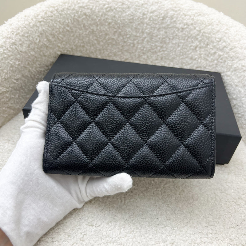 Chanel Classic Medium Trifold Wallet in Black Caviar and LGHW