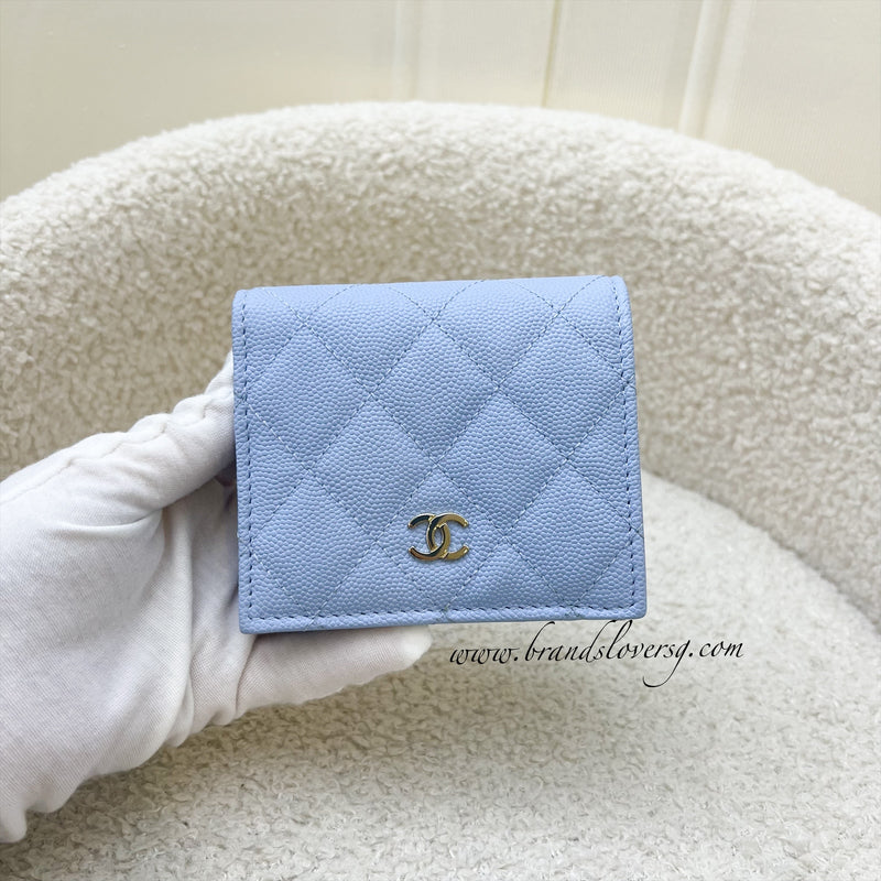 Chanel 23P Bifold Compact Wallet in Powder Blue Caviar and LGHW