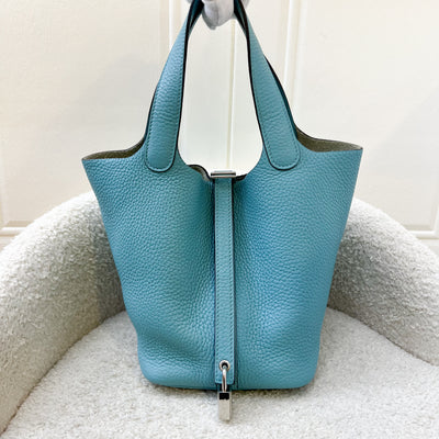 Hermes Picotin 18 in Blue / Green (Likely Bleu Paon) Clemence Leather and PHW