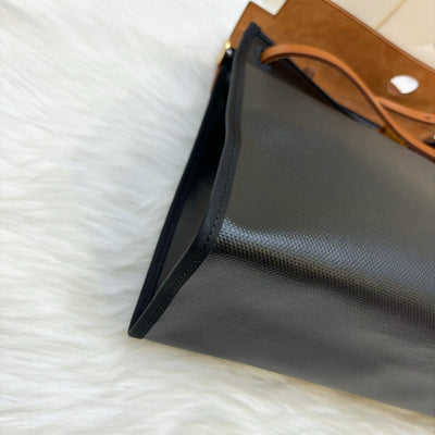 Hermes Herbag Zip 31 in Noir and Ecru / Noir Canvas, Fauve Leather and GHW