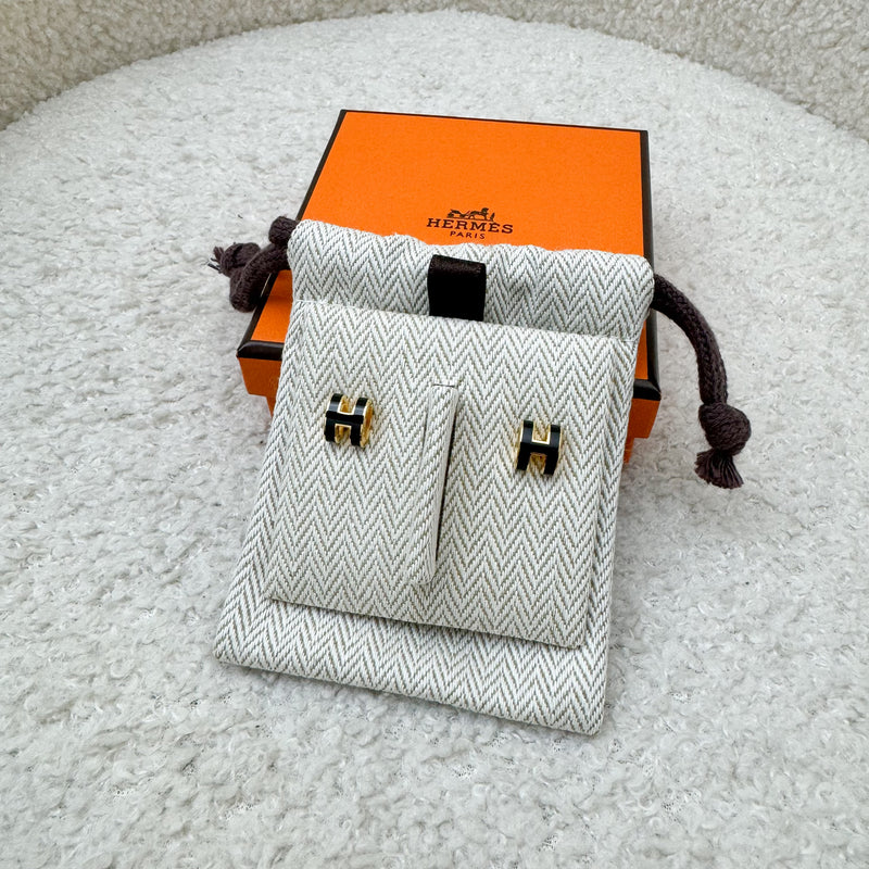 Hermes Mini Pop H Earrings in Noir and GHW