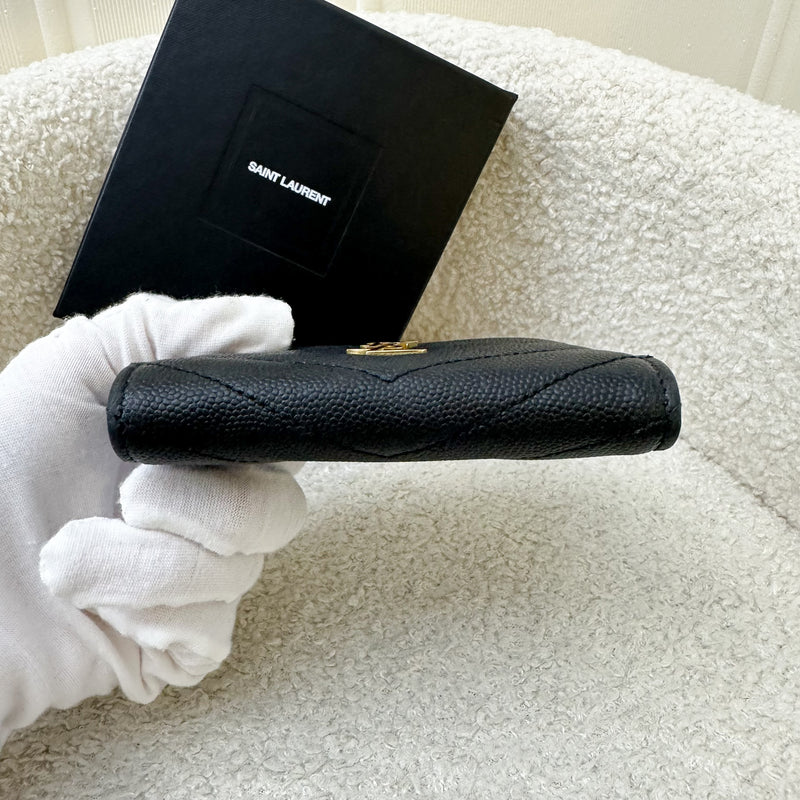 Saint Laurent YSL Monogram Wallet in Black Grained Leather GHW