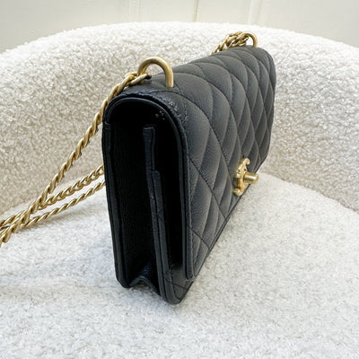 Chanel 24P Heart Adjustable Chain Wallet on Chain WOC in Black Caviar and AGHW