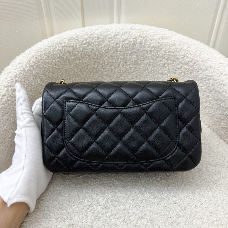 Chanel 22S Pearl Crush Mini Rectangle Flap in Black Lambskin and AGHW