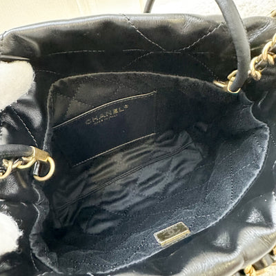 Chanel 22 Mini Hobo Handbag in Black Shiny Calfskin and AGHW