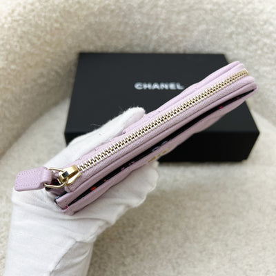 Chanel Zipped Card Holder with Coin Compartment in 24S Lilac Caviar and GHW (Model: AP3179)