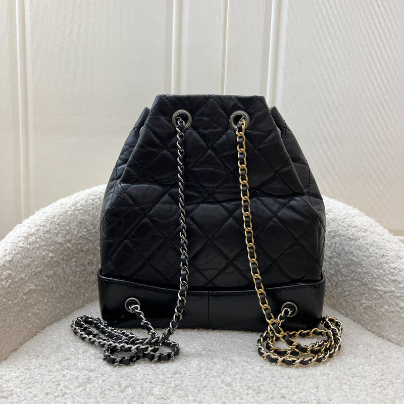 Chanel Gabrielle Small Backpack in Black Distressed Leather, Black Base and 3-tone HW