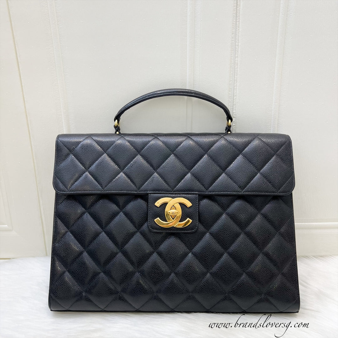 Chanel Vintage Briefcase in Black Caviar and 24K GHW