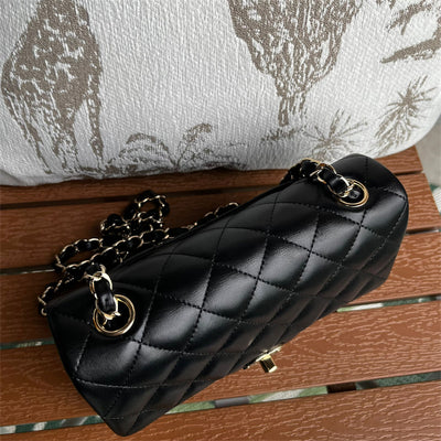 Chanel Classic Mini Rectangle Flap in Black Lambskin and LGHW