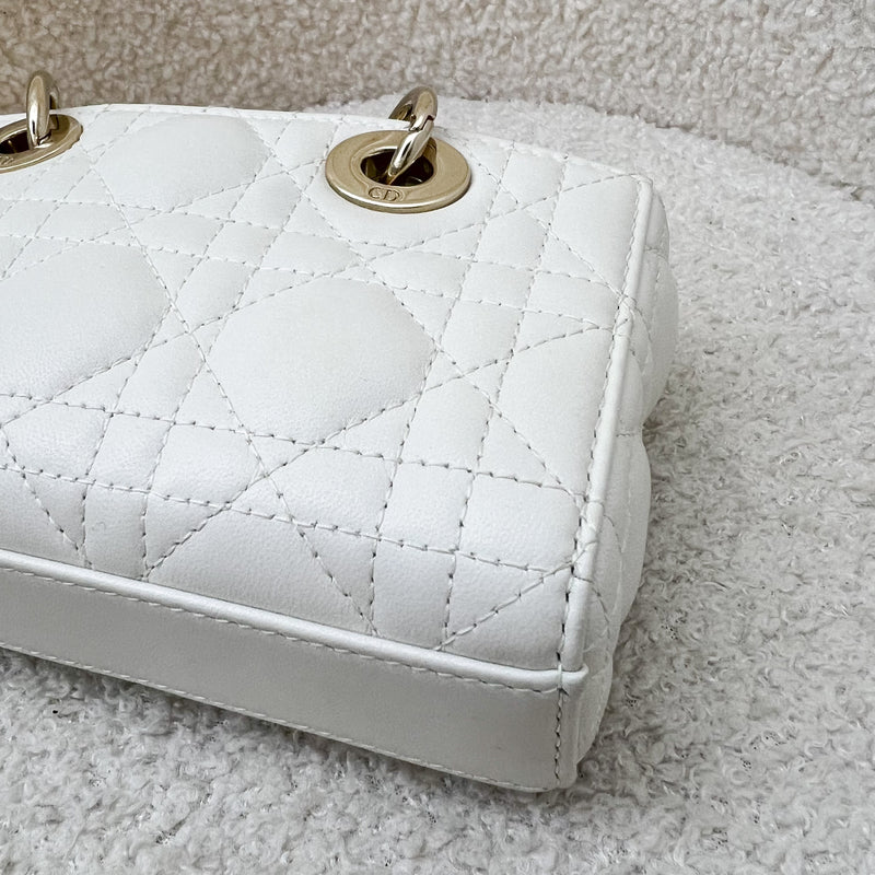 Dior Micro Lady D-Joy Bag in White Cannage Lambskin and LGHW