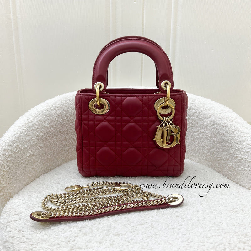 Dior Mini Lady Dior in Cherry Red Lambskin and GHW