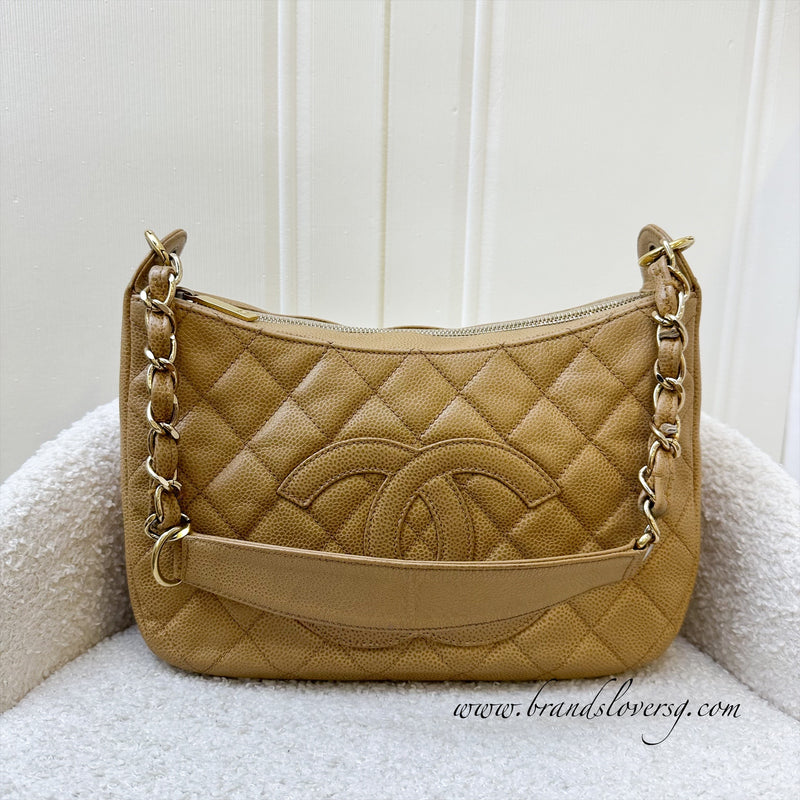 Chanel Vintage Half Moon Hobo Bag in Dark Beige Caviar GHW