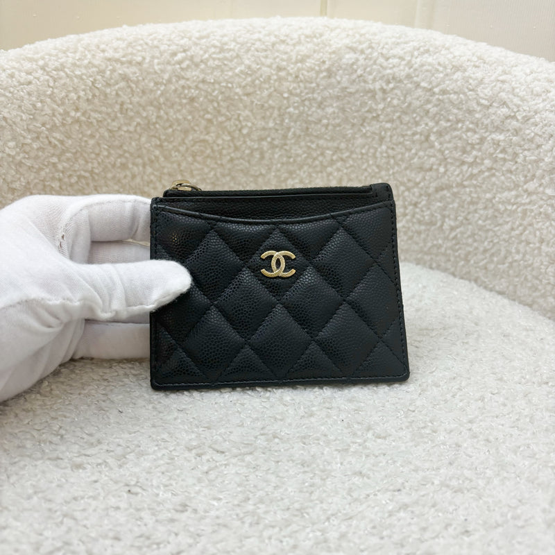 Chanel Classic Zip Card Holder / Small Wallet in Black Caviar and GHW