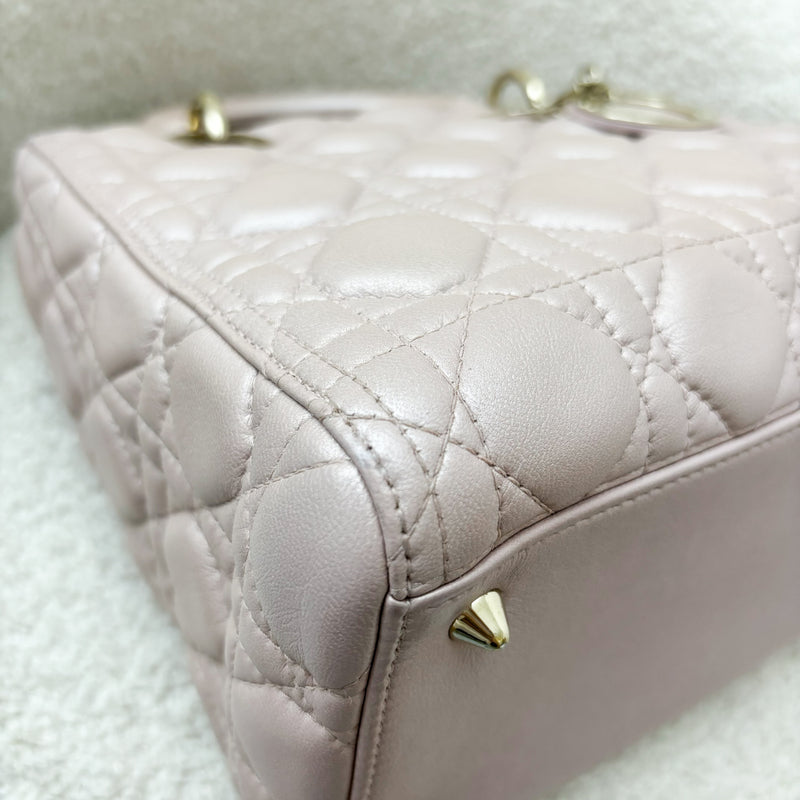 Dior Medium Lady Dior in Lotus Pearly Pink Lambskin LGHW (New version with Adjustable Strap)