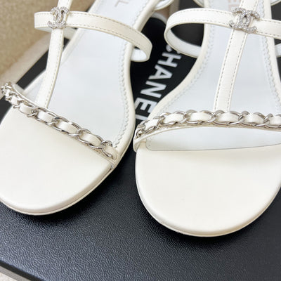 Chanel Heeled Sandals in White Size 38C