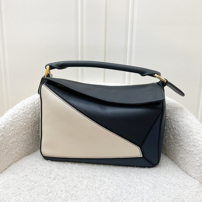 Loewe Small Puzzle Bag in Tricolor Black / White / Navy Leather GHW