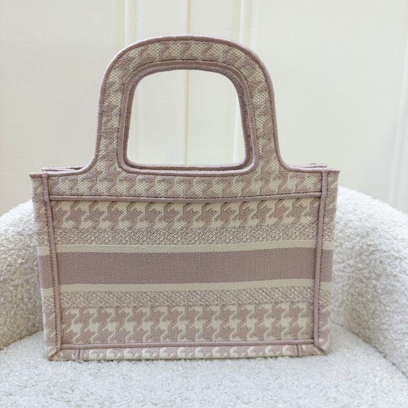 Dior Mini Book Tote in Pink Houndstooth Embroidered Canvas