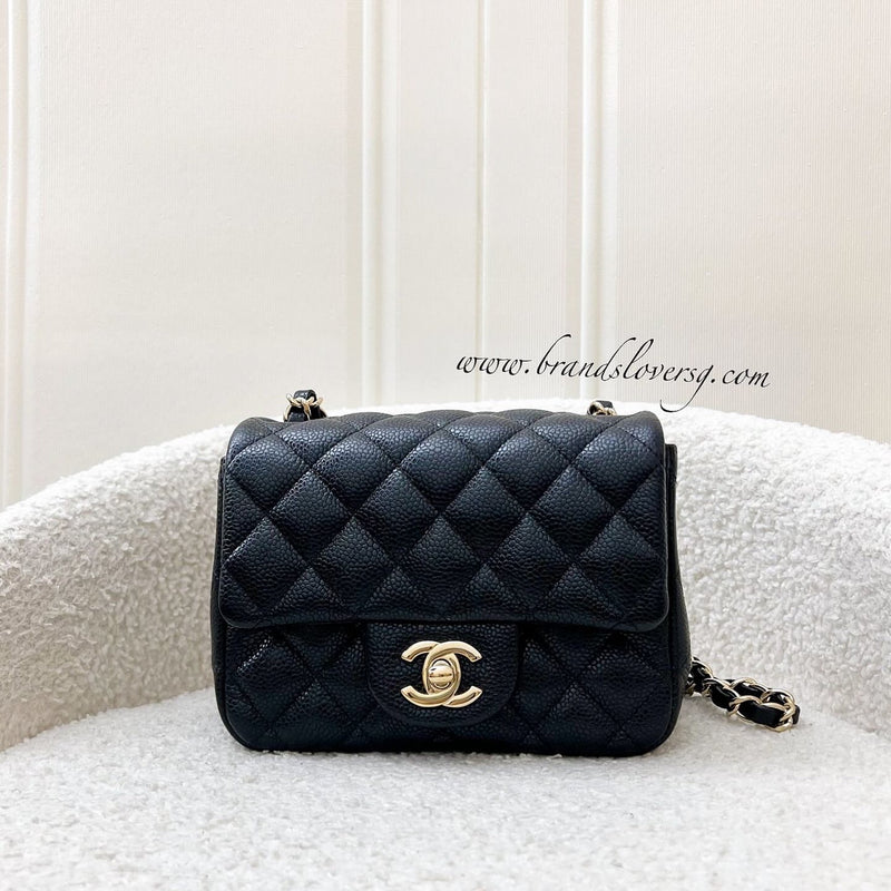 Chanel Classic Mini Square Flap in Black Caviar and LGHW (Model: A35200)