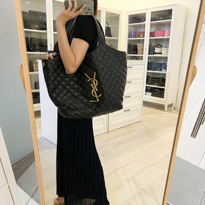 Saint Laurent YSL Icare Maxi Tote Bag in Black Lambskin and AGHW