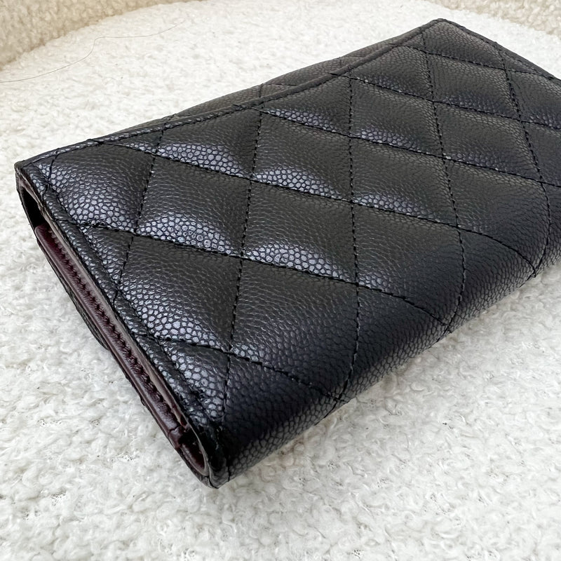 Chanel Classic Mid Length Medium Trifold Wallet in Black Caviar LGHW