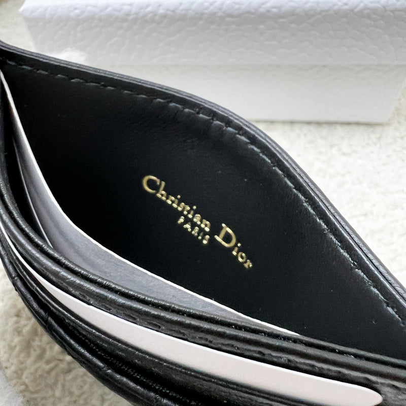 Dior Caro Freesia Card Holder in Black Supple Calfskin and Cannage Lambskin and GHW