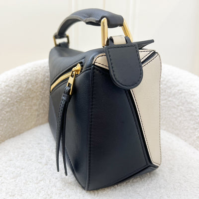 Loewe Small Puzzle Bag in Tricolor Black / White / Navy Leather GHW